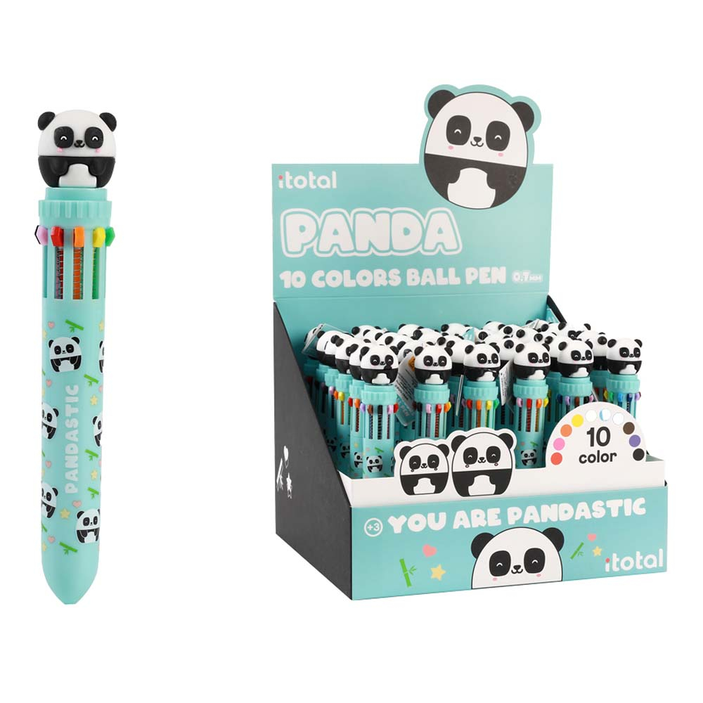 Pix multicolor cu mecanism retractabil, 10 culori, design panda [1]