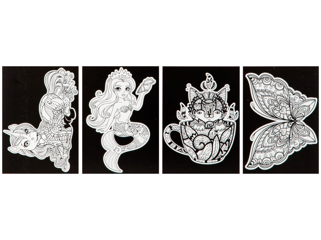 Set creativ de colorat pe fundal de catifea, Velvet Paper, unicorn, planse catifelate, A4 [4]