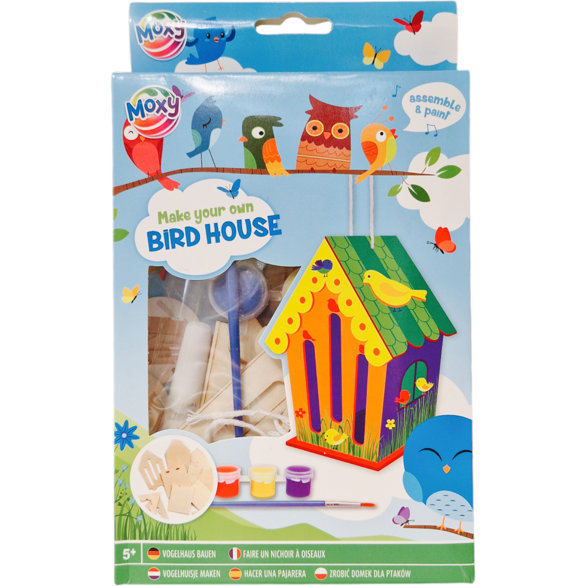 Set creativ DIY, Mini casuta pasarelelor, construieste si picteaza, albastra