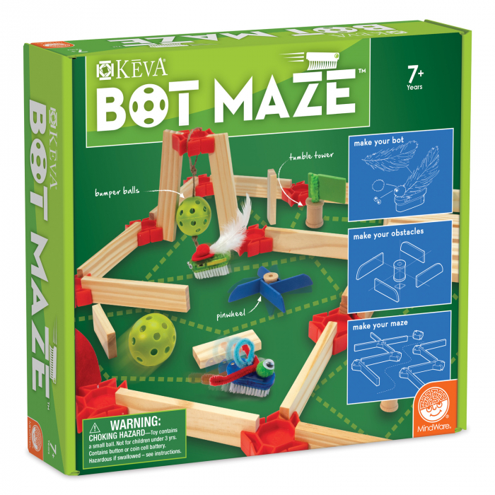 KEVA Maker Bot Maze, labirint cu piese de lemn si roboti motorizati