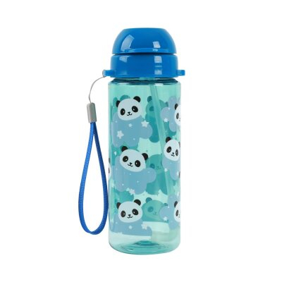 Sticla transparenta din tritan, cu pai, 400 ml - panda