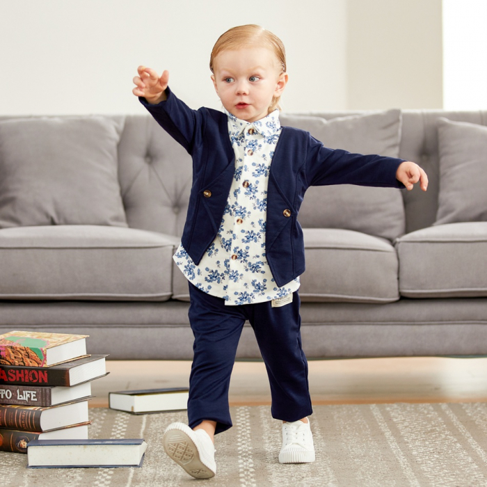 Costum Casual Albastru Inchis Baieti 9-24 Luni [5]