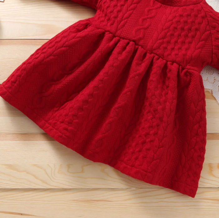 Rochita Si Bentita Burgundy Cu Model Impletit Fete [4]