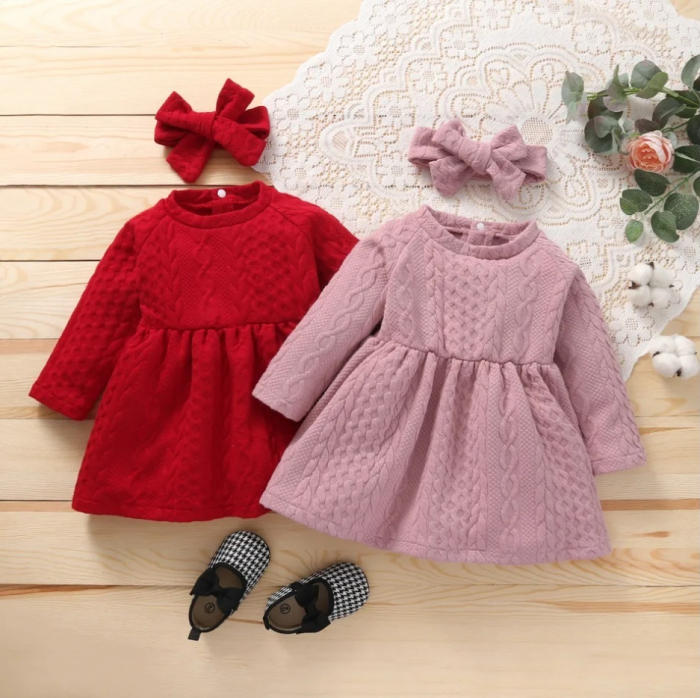 Rochita Si Bentita Burgundy Cu Model Impletit Fete [5]