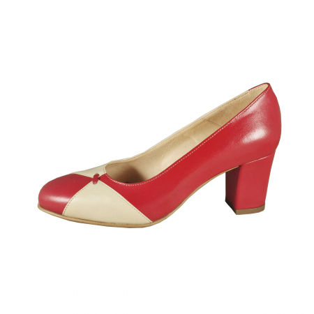 Toc 7 - 9 cm - Pantofi 022.2 Rosu cu Bej