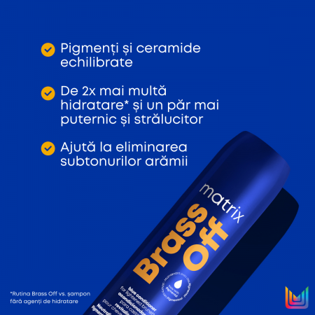 Balsam de par Matrix Total Results Brass Off cu pigment albastru pentru neutralizarea reflexelor nedorite aramii si portocalii, 300ml [1]