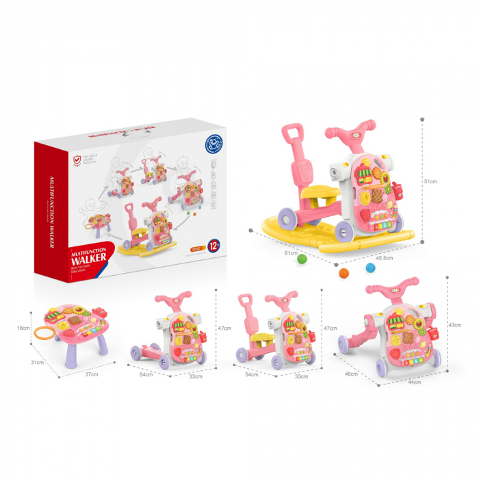 Antepremregator 5in1 Roz Balansoar Masuta Activitati Masinuta de impins cu maner Trotineta [2]