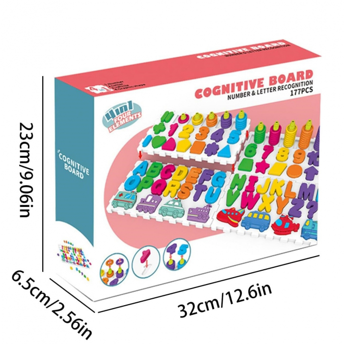 Joc Puzzle 4 in 1 - Tabla Cognitiva Educationala cu Cifre, Litere, Forme Geometrice si Vehicule [2]