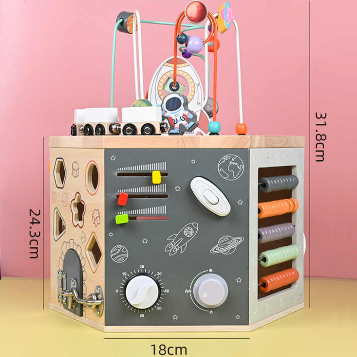 Cub Activitati Educative din Lemn 9 in 1 - Cub Hexagon Multifunctional [3]