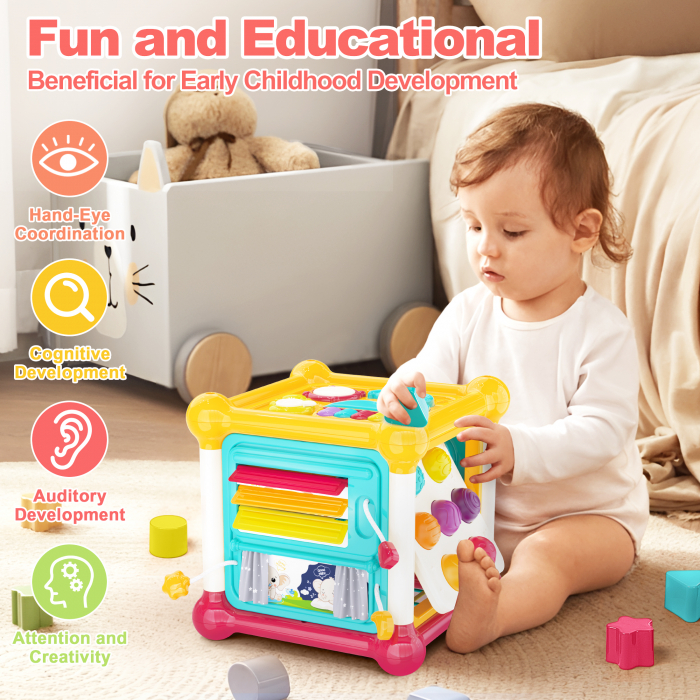 Cub de Activitati 6 in 1 pentru Bebelusi – Jucarie Montessori Educationala cu Muzica si Jocuri [2]