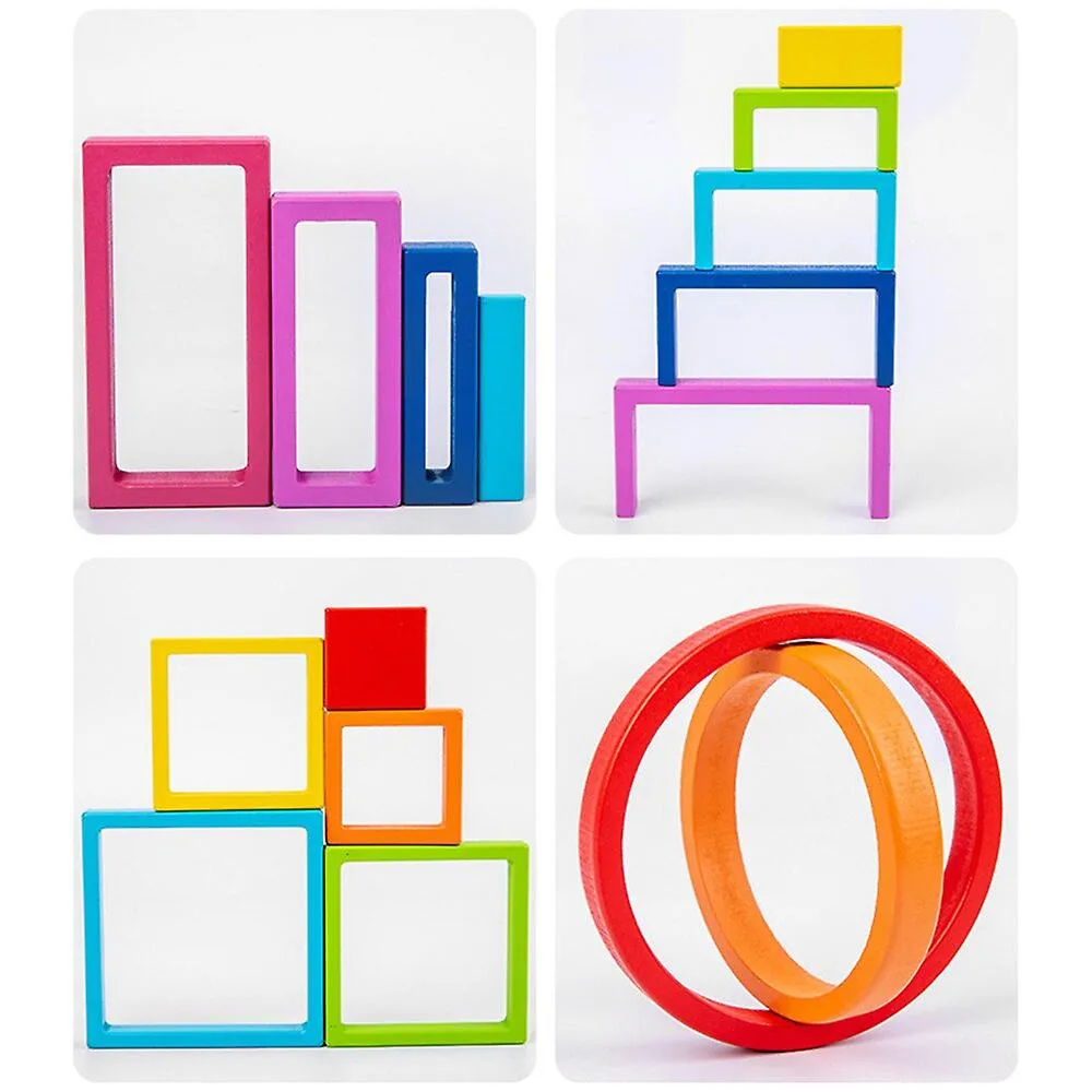 Set de Blocuri din Lemn cu Forme Geometrice Curcubeu - Joc Montessori Educativ [3]