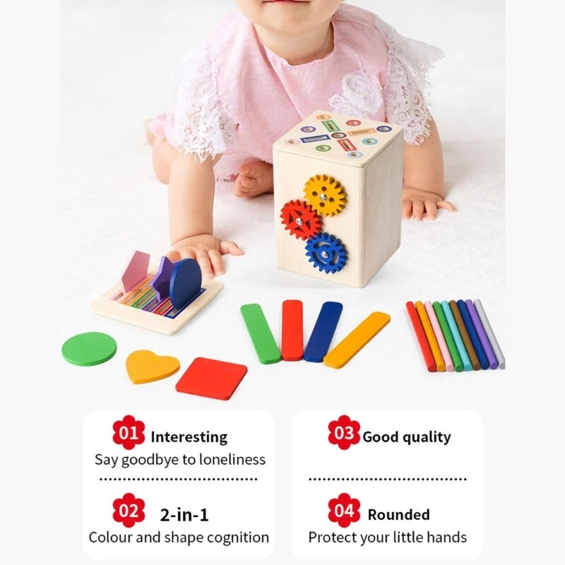 Cub Senzorial Montessori Lemn 6 in 1, Forme Culori Angrenaje, 2 Ani+ [7]