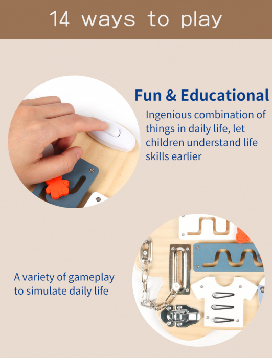 Busy Board Montessori 2 in 1 Ursulet cu Activitati Educationale [6]