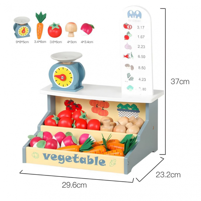 Set de joaca din lemn cu taraba de legume si cantar – Joc educativ Montessori [6]