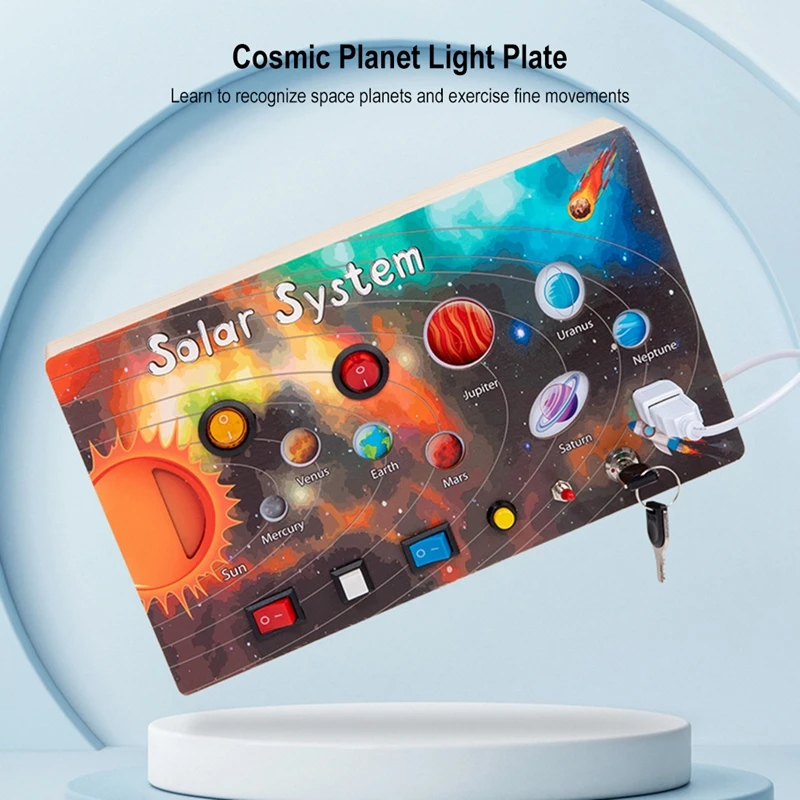 Jucărie Senzorială Busy Board - Sistemul Solar din Lemn cu Lumina LED [2]