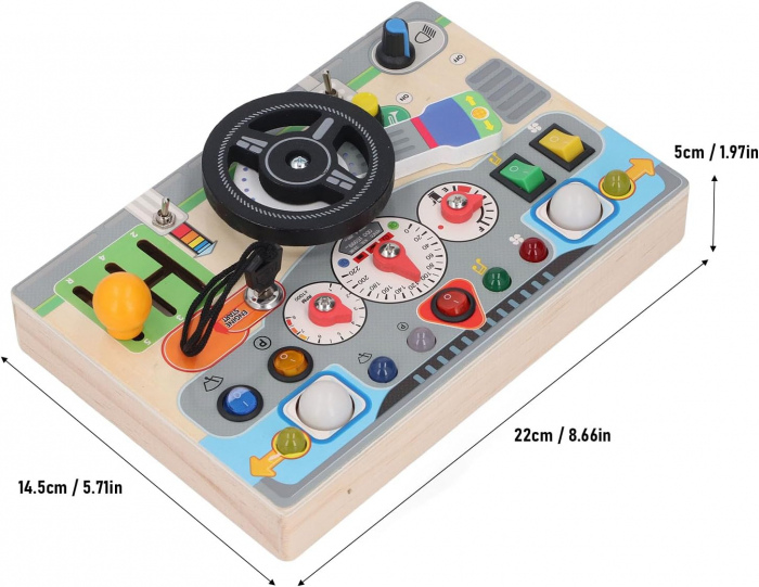 Placa Senzoriala din Lemn Busy Board cu Volan, Sunete si Lumina [7]