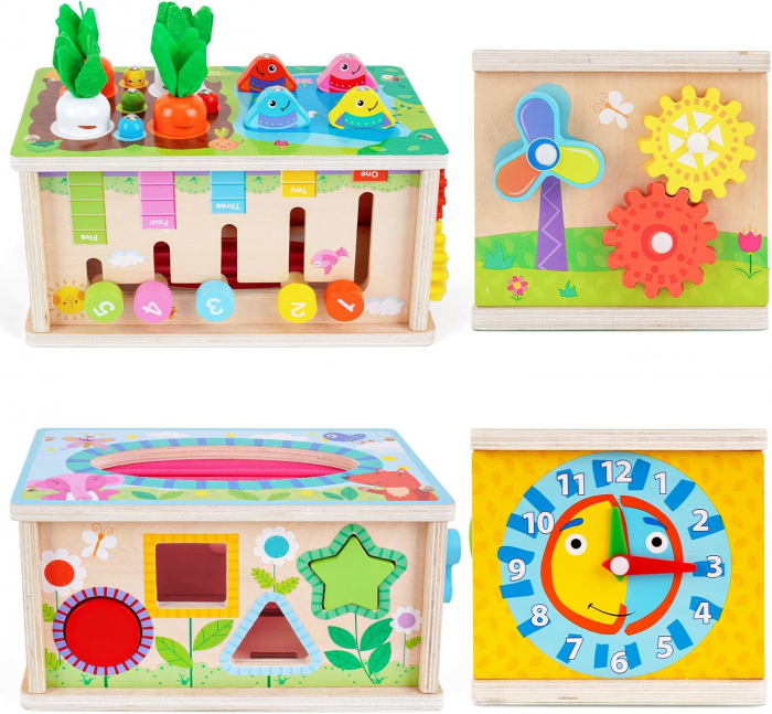 Cutie de Servetele Montessori 6 in 1 - Cub de Activitati Senzoriale din Lemn pentru Copii [3]