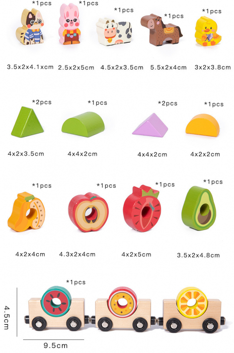 Set Cuburi de Constructie din Lemn cu Trenulet Magnetic – Animale si Fructe [6]
