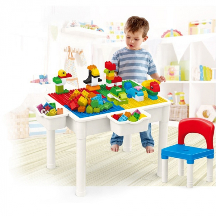 Set Masa cu 2 Scaune tip Lego Duplo 2 in 1 Masuta ineractiva cu 2 scaune [2]