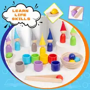 Set Montessori Rainbow din Lemn – Peg Dolls, Cupe si Palarii [3]