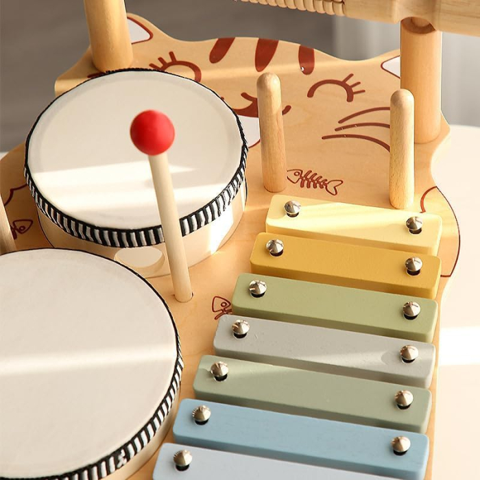 Set Muzical Copii 5 in 1 din Lemn — Tobe Xilofon Chimbal Guiro [2]