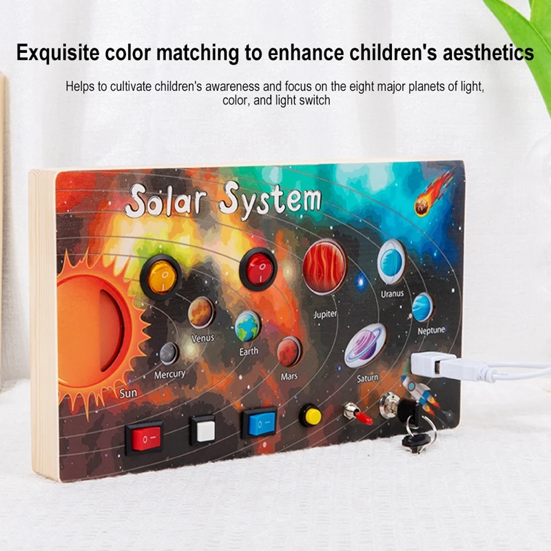 Jucărie Senzorială Busy Board - Sistemul Solar din Lemn cu Lumina LED [3]