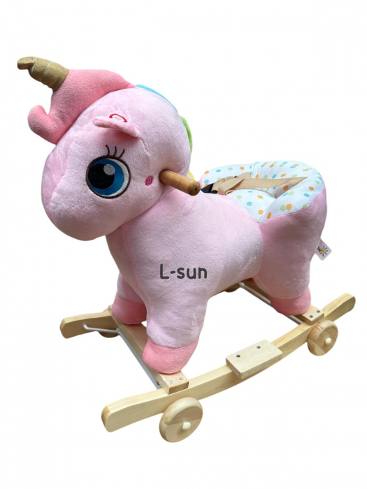 Balansoar Unicorn Roz 2 in 1 pentru Copii – Spatar, Centura, Muzica si Roti din Plus [1]