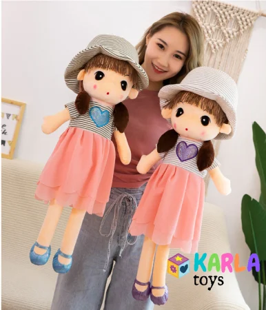 Jucarie de Plus Papusa Kawaii 80 cm cu Palarie si Fustita din Tull Mov [4]