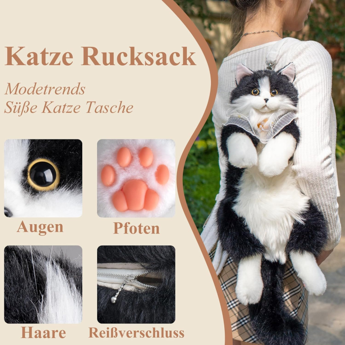 Rucsac Roz din Plus Pisica Ragdoll 48 cm, Geanta Plus Realista [4]