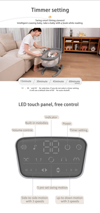 Patut Leagan Electric Mastela Gri Multi-Miscare cu Aplicatie, Muzica si Copertina [8]