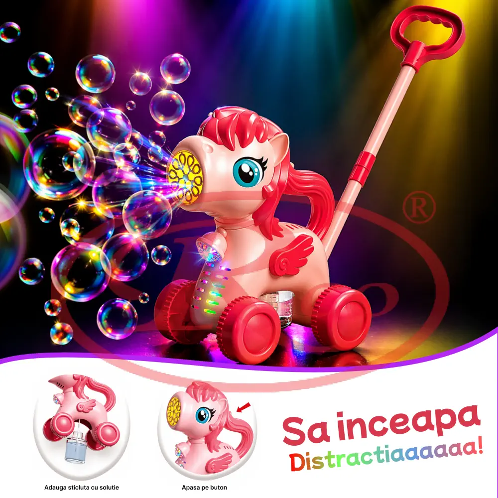 Jucarie Unicorn cu Baloane de Sapun si LED, 2 in 1, Reincarcabila USB [3]