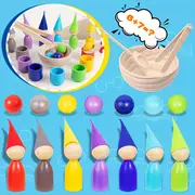 Set Montessori Rainbow din Lemn – Peg Dolls, Cupe si Palarii [4]
