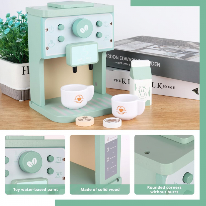 Espressor de Jucarie din Lemn pentru Copii Set Cafetiera cu Cesti si Accesorii [3]