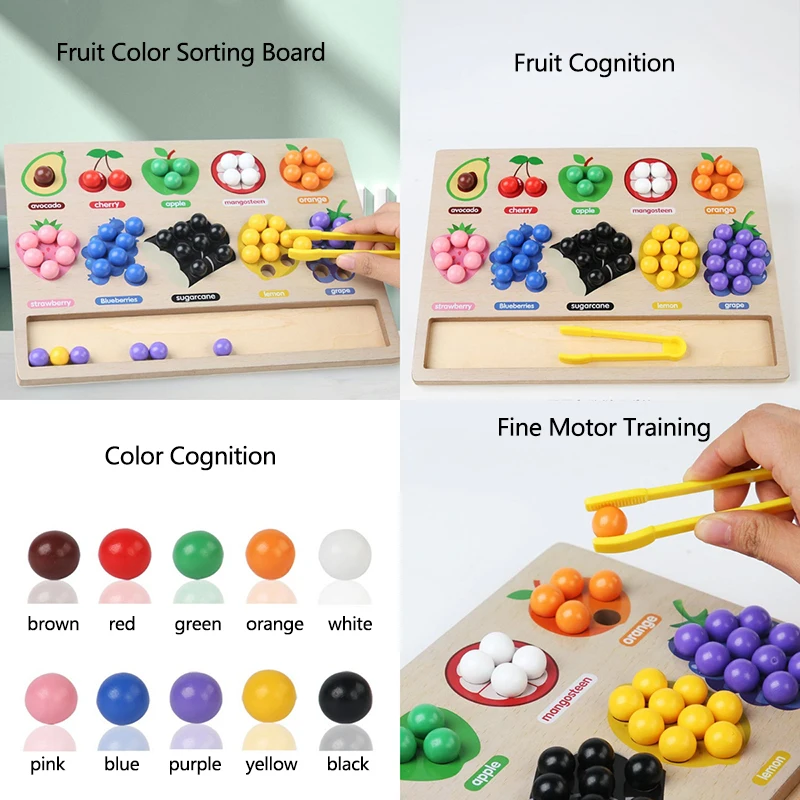 Joc Montessori de Sortare si Numarare din Lemn Fructe [4]