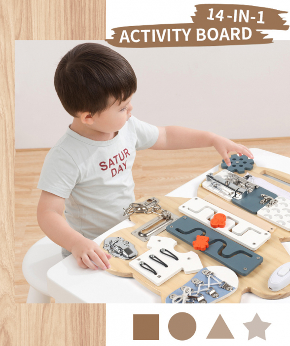 Busy Board Montessori 2 in 1 Ursulet cu Activitati Educationale [7]