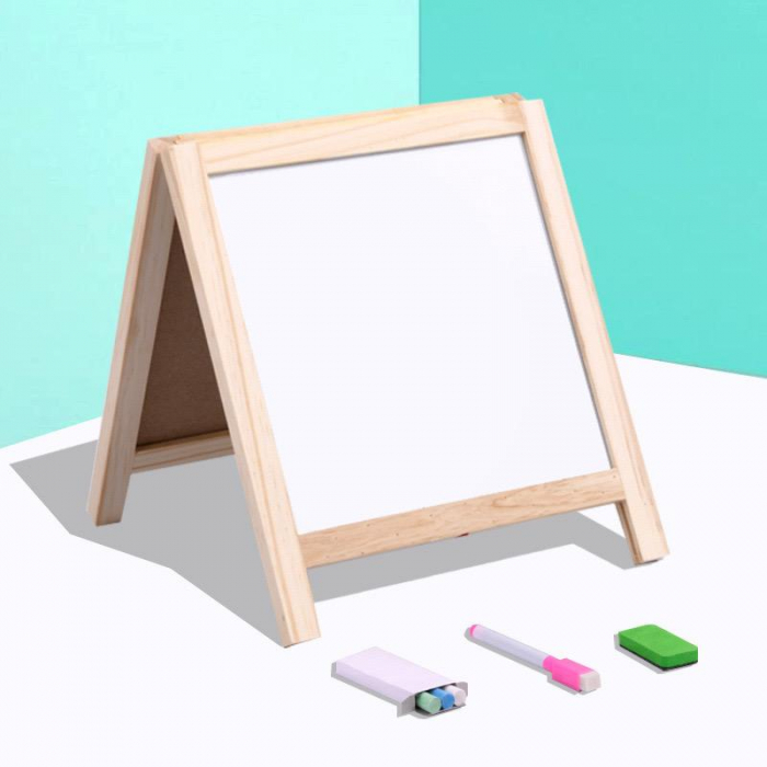 Tabla Educativa cu 2 Fete din Lemn - Litere, Cifre si Tangram Magnetice [2]