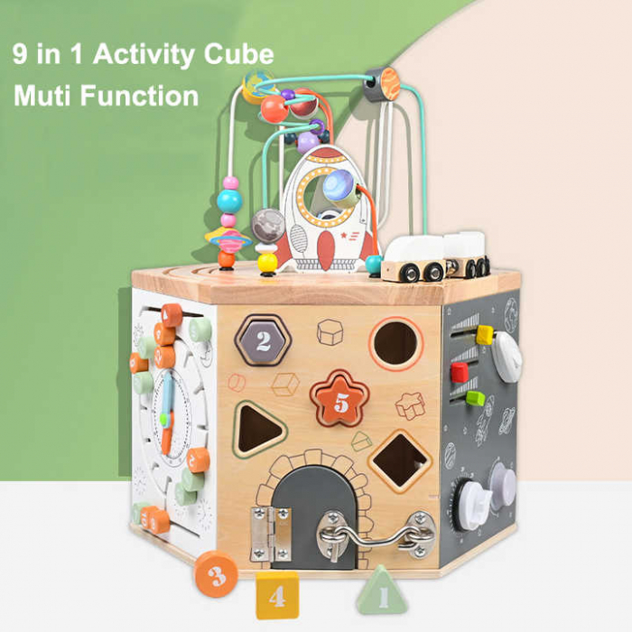 Cub Activitati Educative din Lemn 9 in 1 - Cub Hexagon Multifunctional [2]