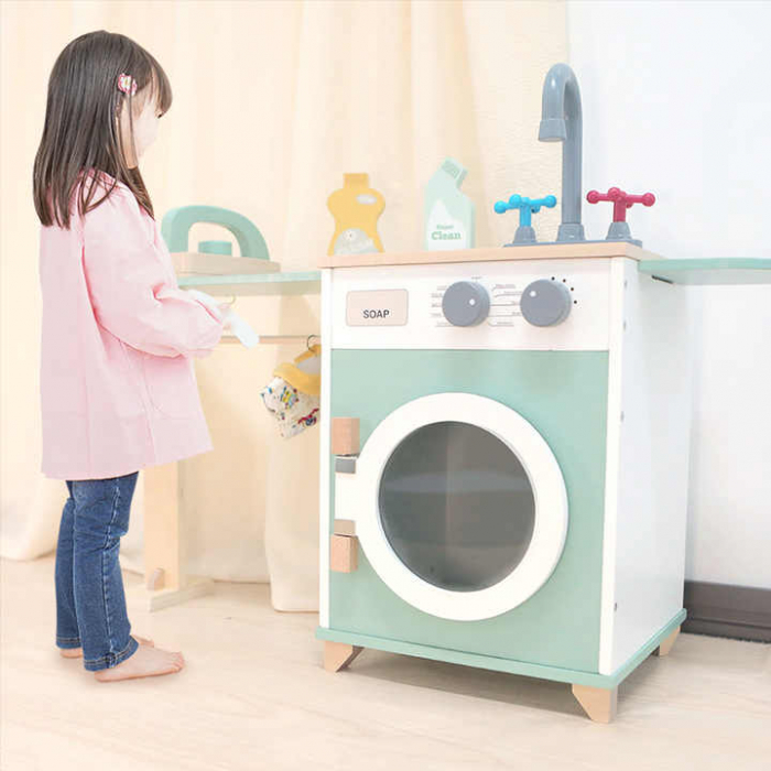 Jucarie Masina de Spalat din Lemn pentru Copii cu Accesorii – Uscator Fier de Calcat Detergent [3]