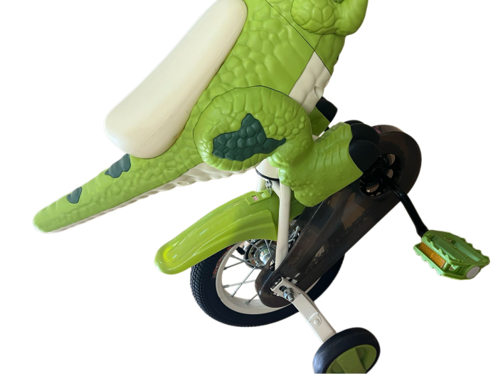 Bicicleta Copii Dinozaur T-Rex 3D Verde, 12 Inch, Roti Ajutatoare [3]