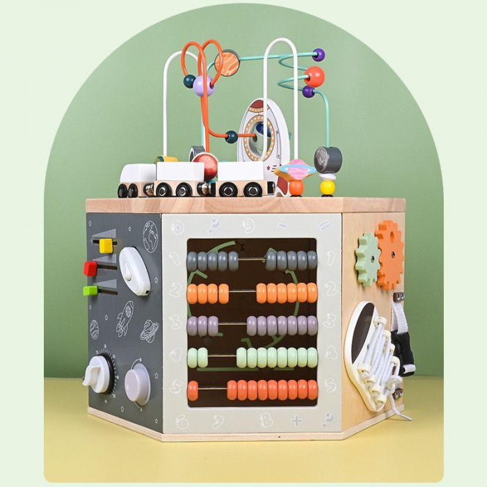 Cub Activitati Educative din Lemn 9 in 1 - Cub Hexagon Multifunctional [6]