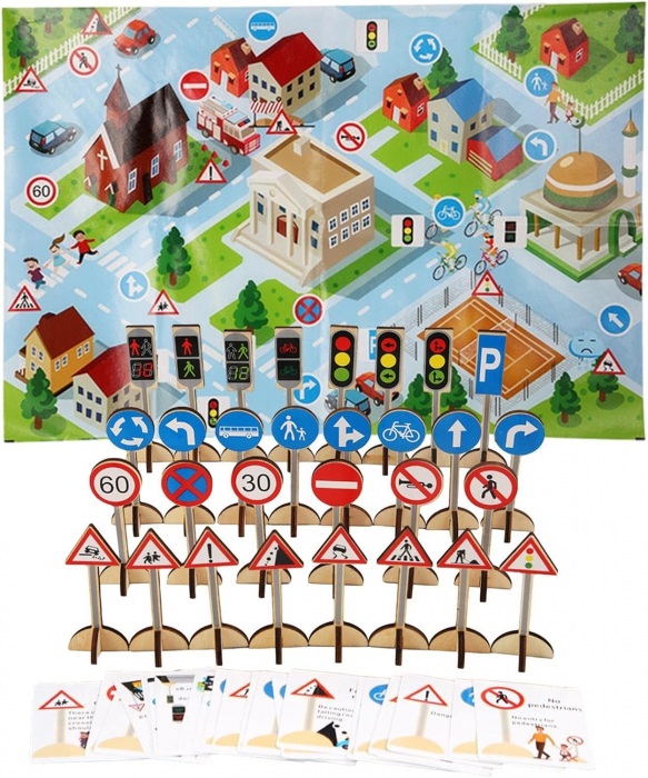Set Educativ Indicatoare Rutiere din Lemn pentru Copii – Invatare Semne Circulatie [6]