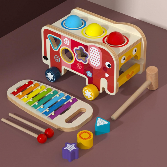 Jucarie Montessori 4 in 1 – Xilofon, Ciocanit [3]
