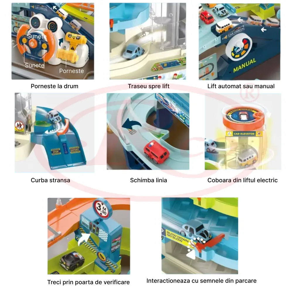 Set 2 in 1 Parcare Interactiva cu Lift Automat, Piste Spirale si 6 Masinute – Lumini si Sunete [3]