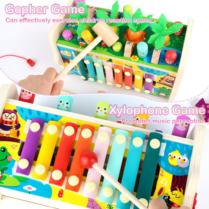 Jucarie Montessori 8 in 1 – Ciocanit, Xilofon & Pescuit Magnetic [6]