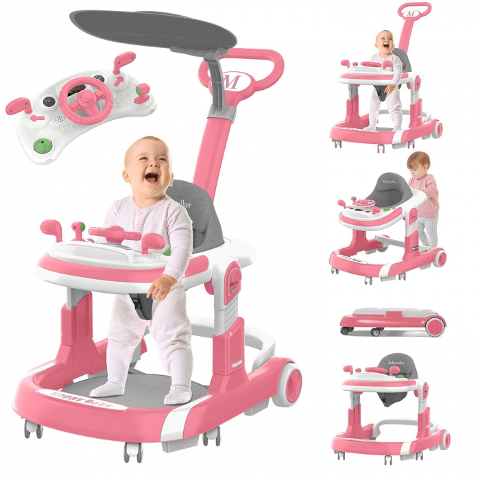 Premergator Transformabil Roz 3 in 1 Muzica Maner Impingere Reglabil pe Inaltime [2]