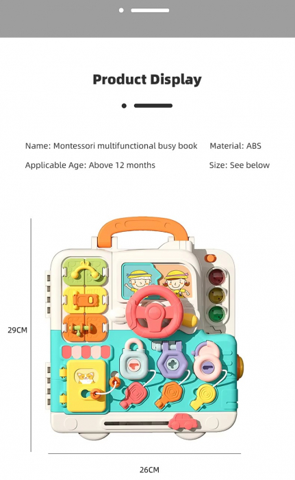Placa senzoriala Busy Board Ursulet – panou Montessori cu sunete, lumini si jocuri educative [9]