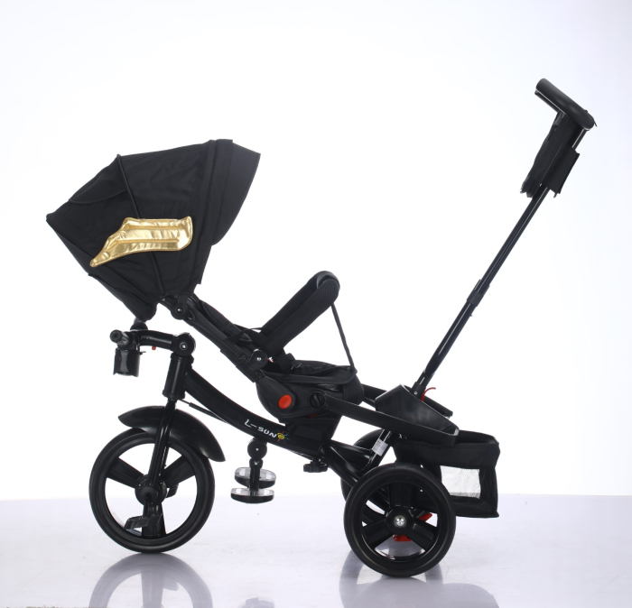 Tricicleta Premium L-SUN Negru Gold, Scaun 360°, Roti EVA, 6-48 Luni [2]