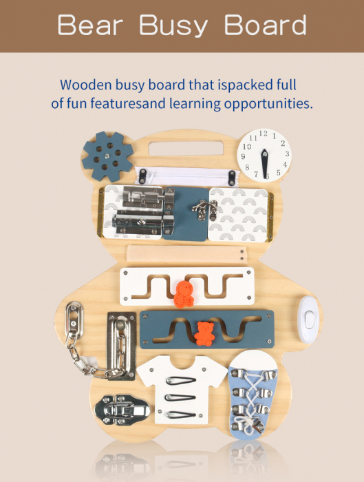 Busy Board Montessori 2 in 1 Ursulet cu Activitati Educationale [4]