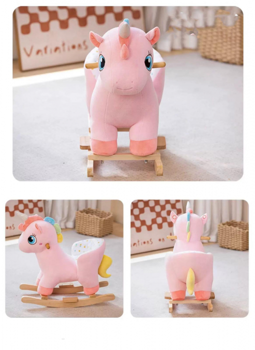 Balansoar Unicorn Roz 2 in 1 pentru Copii – Spatar, Centura, Muzica si Roti din Plus [4]