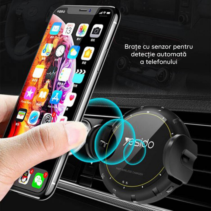 Suport Telefon de Masina 2 in 1 Yesido  Wireless Charging [9]